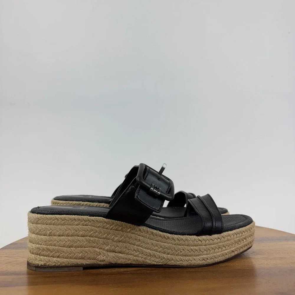 Womens‎ Sam Edelman Carson Black Leather Platform Espadrille Slide Sandals Sz 11